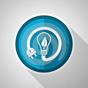 Ecology, eco bulb, renewable energy symbol, flat design vector blue icon with long shadow