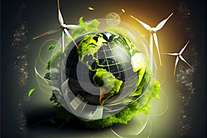 Ecology and Eco Green Energy Concept Illustration Sustainable Eco Friendly and Alternative Clean Energy and Healthy