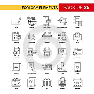 Ecology Elements Black Line Icon - 25 Business Outline Icon Set
