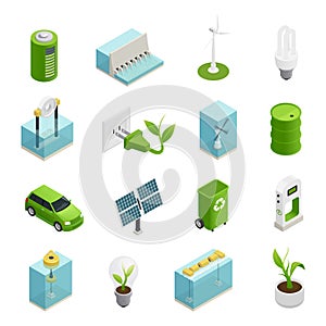 Ecology Energy Isometric Icons Set