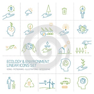 Ecology and environment colorful icons set