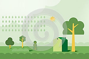 Ecology and environment concept.The water cycle in nature. Green eco friendly nature landscape background. Vector Illustration