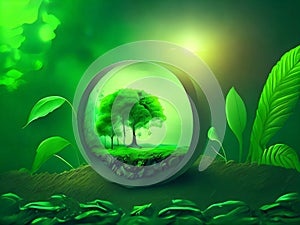 Ecology and environment conservation creative idea concept design. Green eco and nature landscape. World environmental ,saving