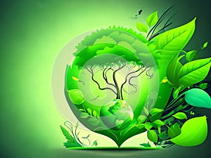 Ecology and environment conservation creative idea concept design. Green eco and nature landscape. World environmental ,saving