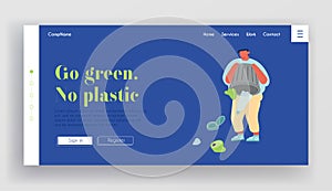 Ecology Environment Protection Website Landing Page. Man Dumping Garbage on Ground or in Water Trowing Trash