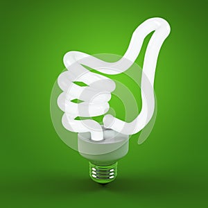 Ecology environment and saving energy, light bulb concept of successful business. Thumb up sign gesture hand lamp bulb.