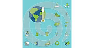 Ecology, environment and sustainable development concept thin line icons set