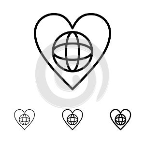 Ecology, Environment, World, Heart, Like Bold and thin black line icon set
