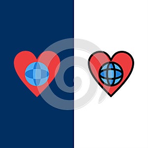 Ecology, Environment, World, Heart, Like  Icons. Flat and Line Filled Icon Set Vector Blue Background