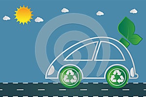 Ecology and Environmental Cityscape Concept,Car Symbol With Green Leaves Around Cities Help The World With Eco-Friendly Ideas