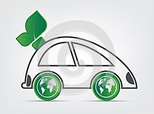 Ecology and Environmental Cityscape Concept,Car Symbol With Green Leaves Around Cities Help The World With Eco-Friendly Ideas