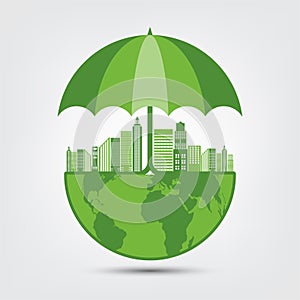 Ecology and Environmental Concept,Earth Symbol With Green Leaves Around Cities Help The World With Eco-Friendly Ideas