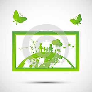 Ecology and Environmental Concept,Earth Symbol With Green Leaves Around Cities Help The World With Eco-Friendly Ideas,Vector