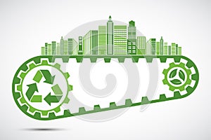 Ecology and Environmental Concept,Earth Symbol With Green Leaves Around Cities Help The World With Eco-Friendly Ideas,Vector photo