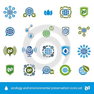 Ecology and environmental conservation vector icons set, unusual