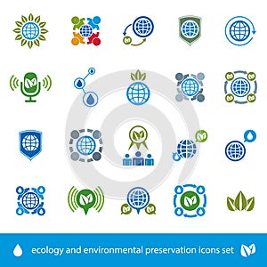 Ecology and environmental conservation vector icons set, unusual