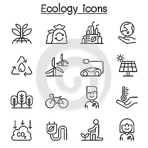 Ecology & Environmental icon set in thin line style