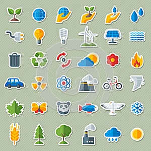 Ecology Flat Icons Stickers Set