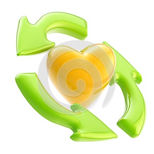 Ecology friendly: recycle arrows and heart symbol