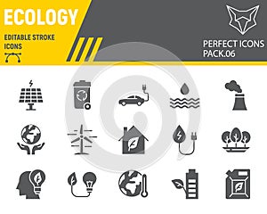 Ecology glyph icon set, eco symbols collection, vector sketches, logo illustrations, environment icons, green ecology