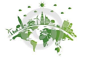 Ecology.Green cities help the world,earth with eco-friendly concept ideas.vector illustration photo