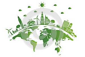 Ecology.Green cities help the world,earth with eco-friendly concept ideas.vector illustration