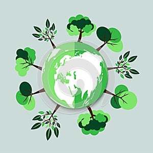 Ecology.Green cities help the world with eco-friendly concept idea.with globe and tree background. illustration photo