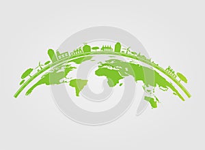 Ecology.Green cities help the world with eco-friendly concept id photo