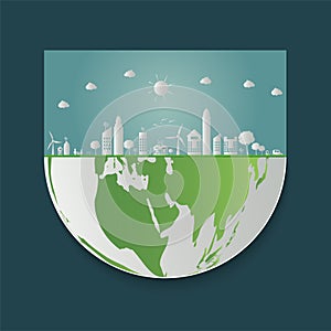 Ecology. Green cities help the world with eco-friendly concept ideas. illustration photo
