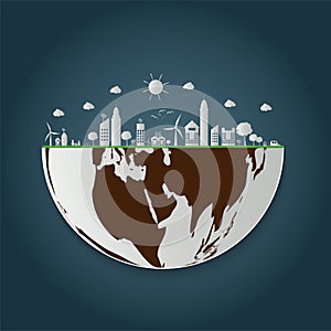 Ecology.Green cities help the world with eco-friendly concept ideas.vector illustration