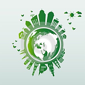 Ecology.Green cities help the world with eco-friendly concept ideas.vector illustration