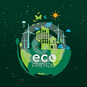 Ecology.Green cities help the world with eco-friendly concept ideas.vector illustration