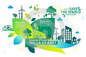 Ecology.Green cities help the world with eco-friendly concept ideas.vector illustration