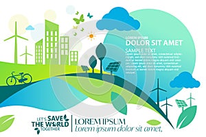 Ecology.Green cities help the world with eco-friendly concept ideas.vector illustration