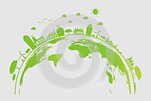Ecology.Green cities help the world with eco-friendly concept ideas.vector illustration photo