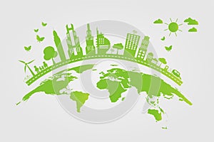 Ecology.Green cities help the world with eco-friendly concept ideas.vector illustration photo