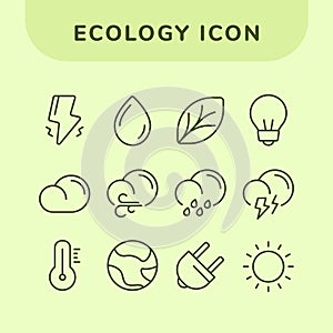 Ecology green icon set collections pack with outline style