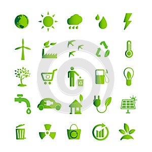 Ecology green icon set, eco technology, renewable energy, environmental protection