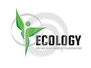 Ecology - green leaves - vector logo concept illustration. Human character abstract symbol. Health positive symbol. Design element