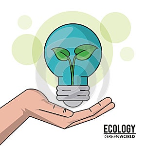 Ecology green world hand holding bulb plant growth inside image