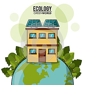 Ecology green world house solar panel forest