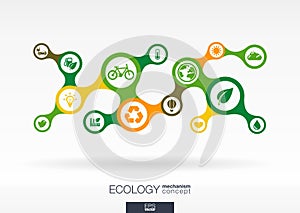 Ecology. Growth abstract background with connected metaball and integrated icons
