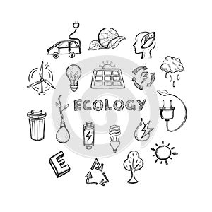 Ecology Hand Drawn Icons Set