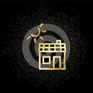 Ecology, house, panel, solar gold icon. Vector illustration of golden particle background. Real estate concept vector illustration