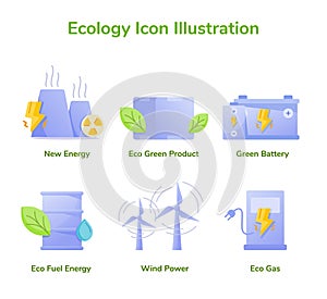 Ecology icon set collection new energy eco green product green battery eco fuel energy wind power eco gas white isolated