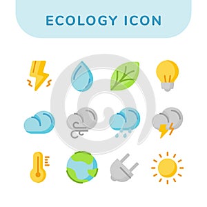 Ecology icon set collections pack with outline style and modern flat color style theme