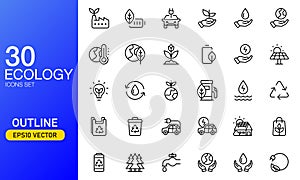 Ecology icon set in outlined style