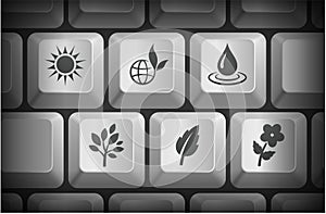 Ecology Icons on Computer Keyboard Buttons