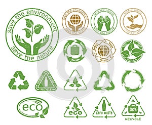 Ecology icons set. Symbols of nature conservation and environmental protection