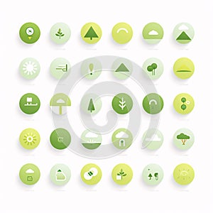Ecology icons set. Vector illustration. Green round buttons with icons
